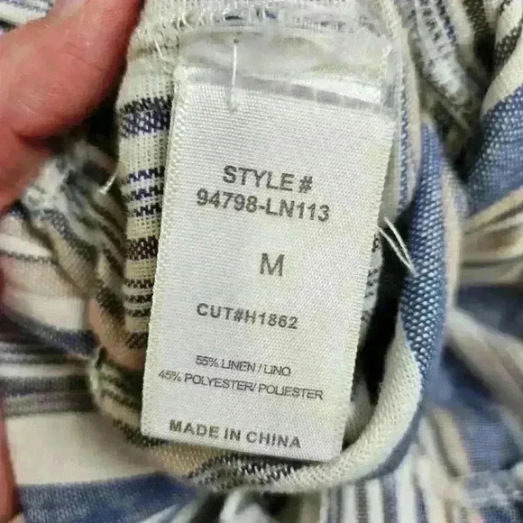 HAVE Blue Tan Stripe Paper Bag High Waist Shorts Elastic Waist Band Women Medium - Picture 5 of 6